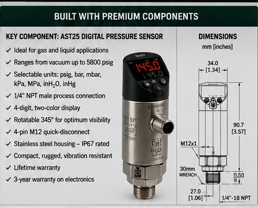 AST25 digital pressure sensor and dimensional drawing